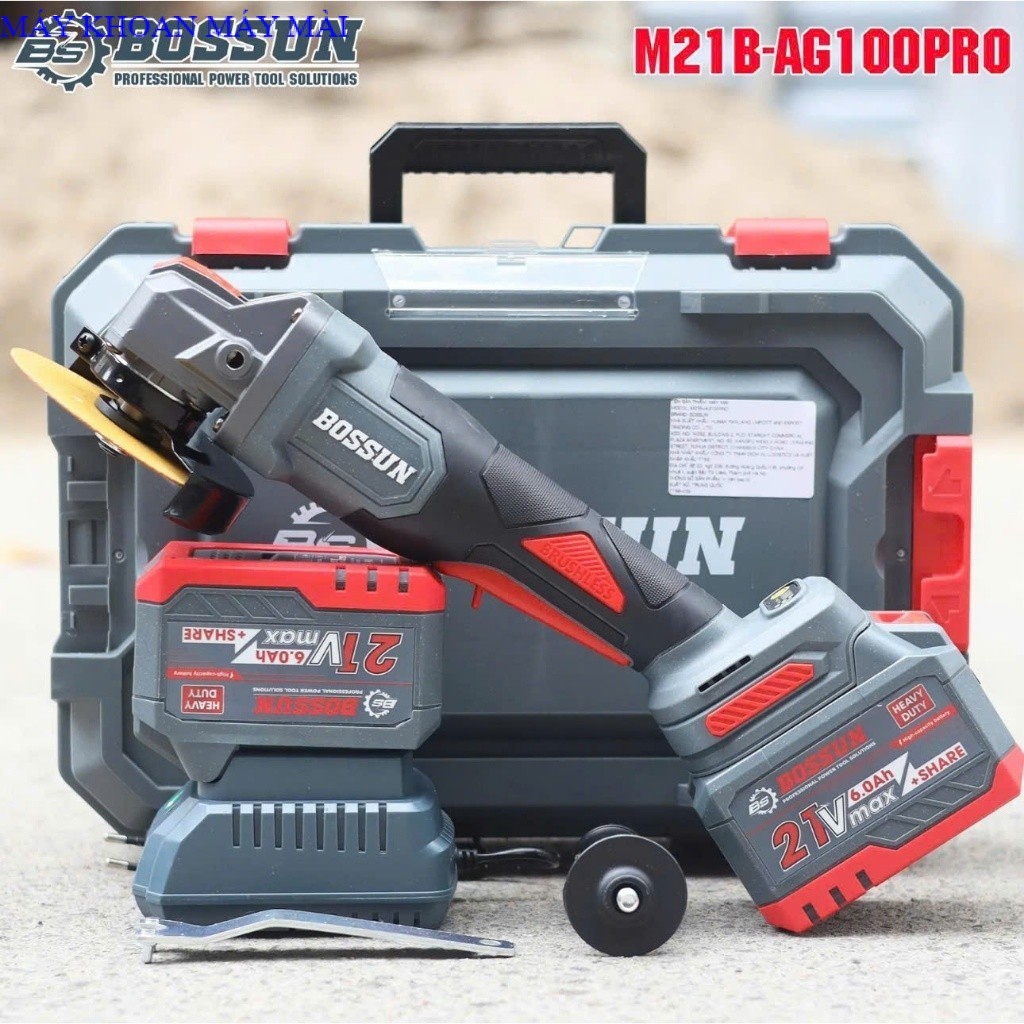 MÁY MÀI PIN BOSSUN M21B-AG100PRO, Động Cơ Lõi Đồng, Có Chống Sốc Đá, MAYKHOANMAYMAI