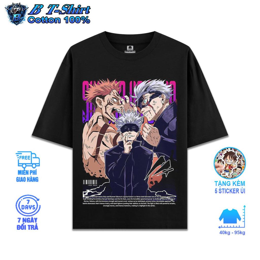 Áo Thun Cotton Gojo Vs Sukuna ,Vải Cotton Xịn 250gsm, Form Oversize Từ 40-95kg, B Tshirt