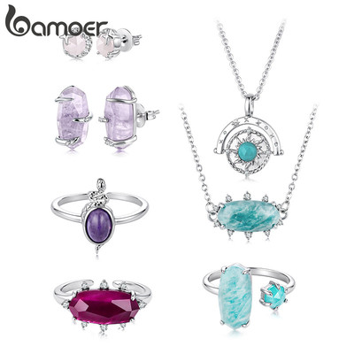 Bông tai Bamoer Trang sức thời trang pha lê Amazonite dành cho nữ Quà tặng