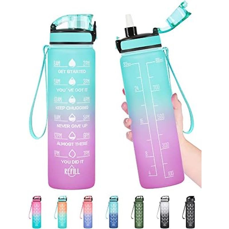 erbone Water Bottle, Leakproof BPA & Toxic Free, Motivational Water Bottle with Times to Drink and S