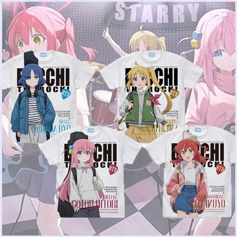 PS2 Bocchi the Rock Hitori Goto Ryo Yamada Nijika Ijichi Ikyuo Kita Cosplay vải 3D Áo thun Anime Tay