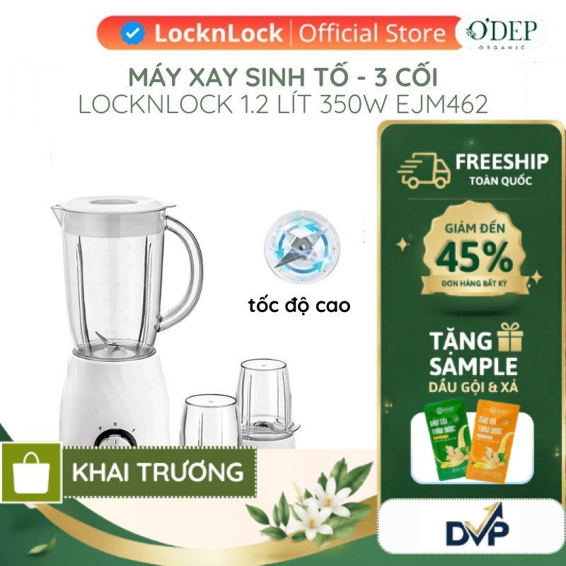 Máy xay sinh tố đa năng LocknLock 1.2L Chính hãng 3 cối 350W EJM462 có thể xay hạt khô, xay thịt - S
