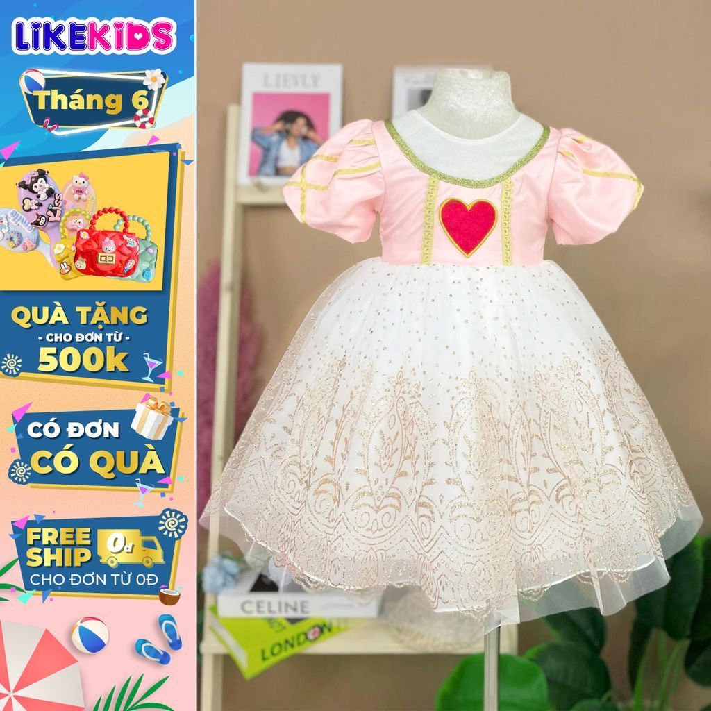 Đầm công chúa xinh xắn, bồng bềnh, cho bé gái họa tiết TRÁI TIM C14 - LikeKids