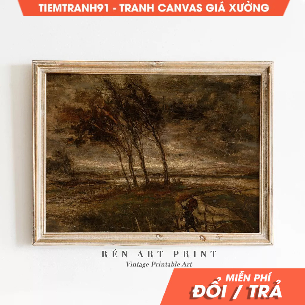 Tranh treo tường, Moody Landscape Painting Antique Rustic Wall Art Vintage Oil Painting Moody Wall A