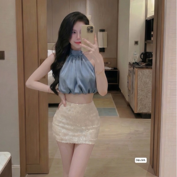 Set áo lụa mix cv kim sa