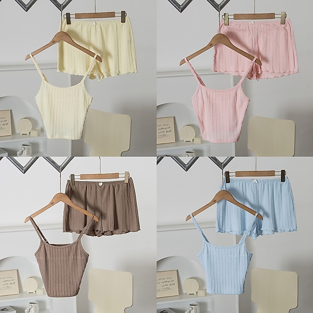 American Sweet Girl ~ BM Style Soft Girl @ American Single Color Camisole Co Giãn Quần Short Nữ Home