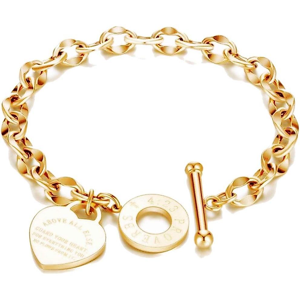 Jude Jewelers Thép không gỉ Christian Cross Bible Verse Proverbs 4: 23 Link Bracelet
