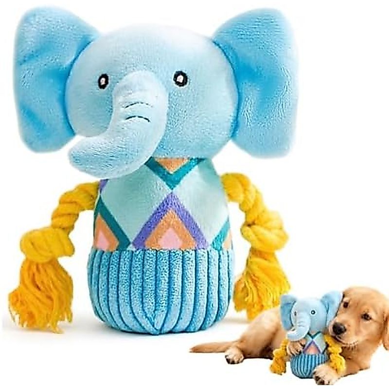 tive Tug of War Rattle Puppy Chew Toys, Stuffed Plush Toys with Indestructible Material for Small Me