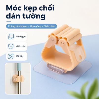 Móc kẹp chổi dán tường, Giá treo dụng cụ nhà bếp, không cần khoan, màu mơ nhỏ gọn,tiết kiệm không gian dễ lắp đặt