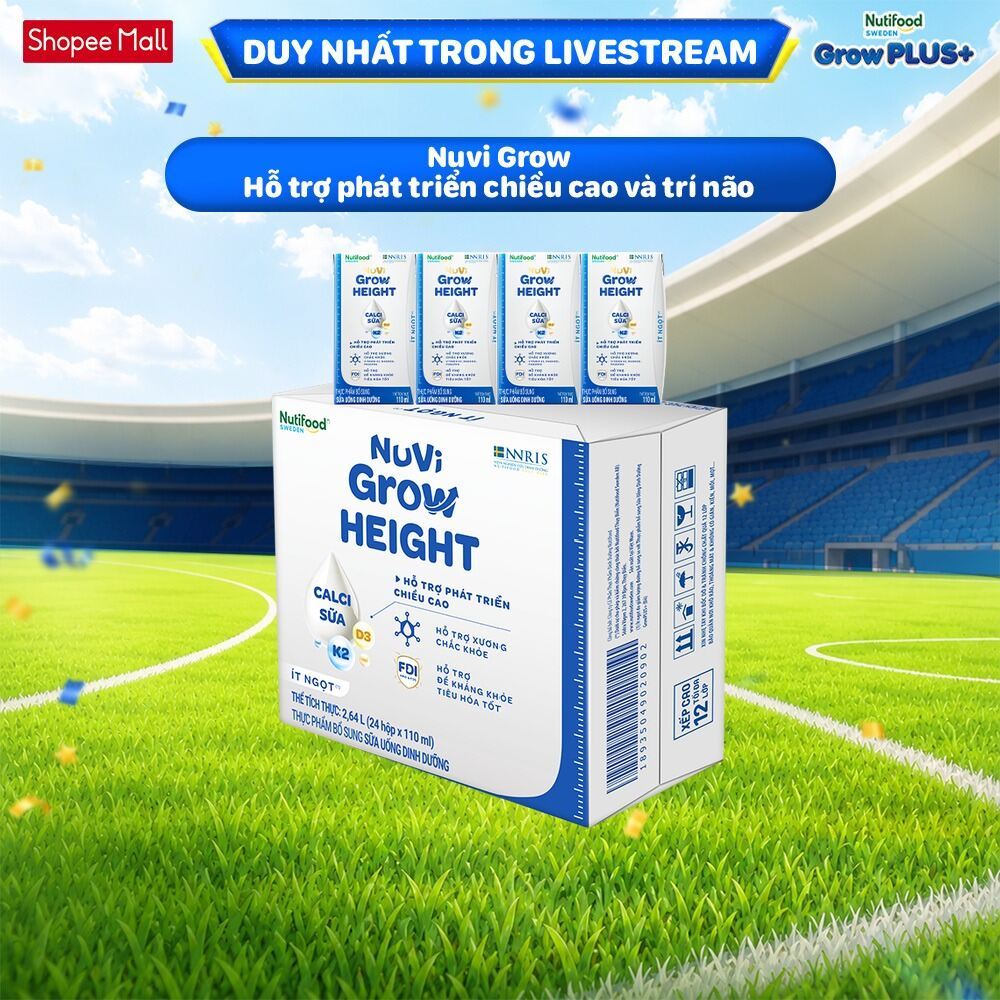 [Livestream KOL] Thùng 24 hộp SBPS Nuvi Grow Height hỗ trợ phát triển chiều cao hộp 110ml