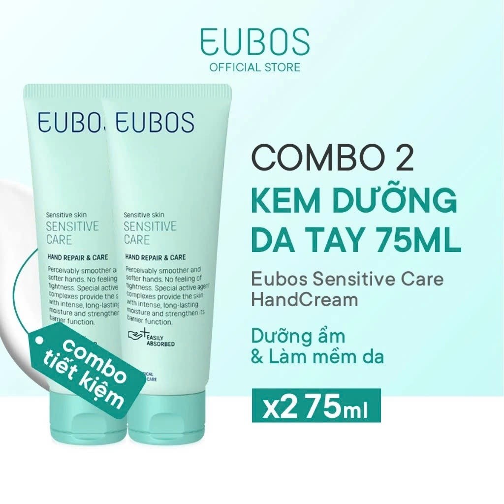 Combo 2 KEM Dưỡng Da Tay Và Móng EUBOS Giúp Mềm Mịn, Dưỡng Ẩm Tuýp 75ml X2