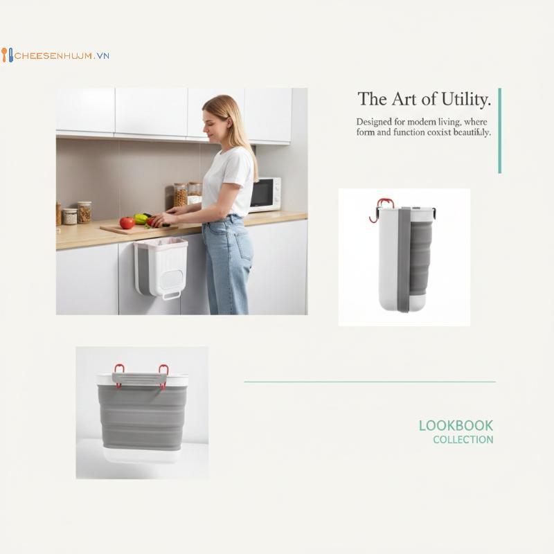 Cs Home Kitchen Thùng rác có thể gập lại cho tủ Thiết kế bền bỉ và tiện lợi VN