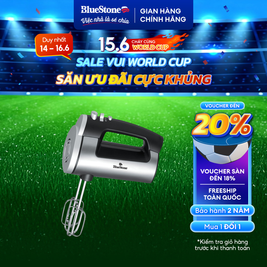 Máy đánh trứng cầm tay Bluestone HMB-6333S - 300W, 6 tốc độ cố định, que đánh trứng và nhào bột inox 304