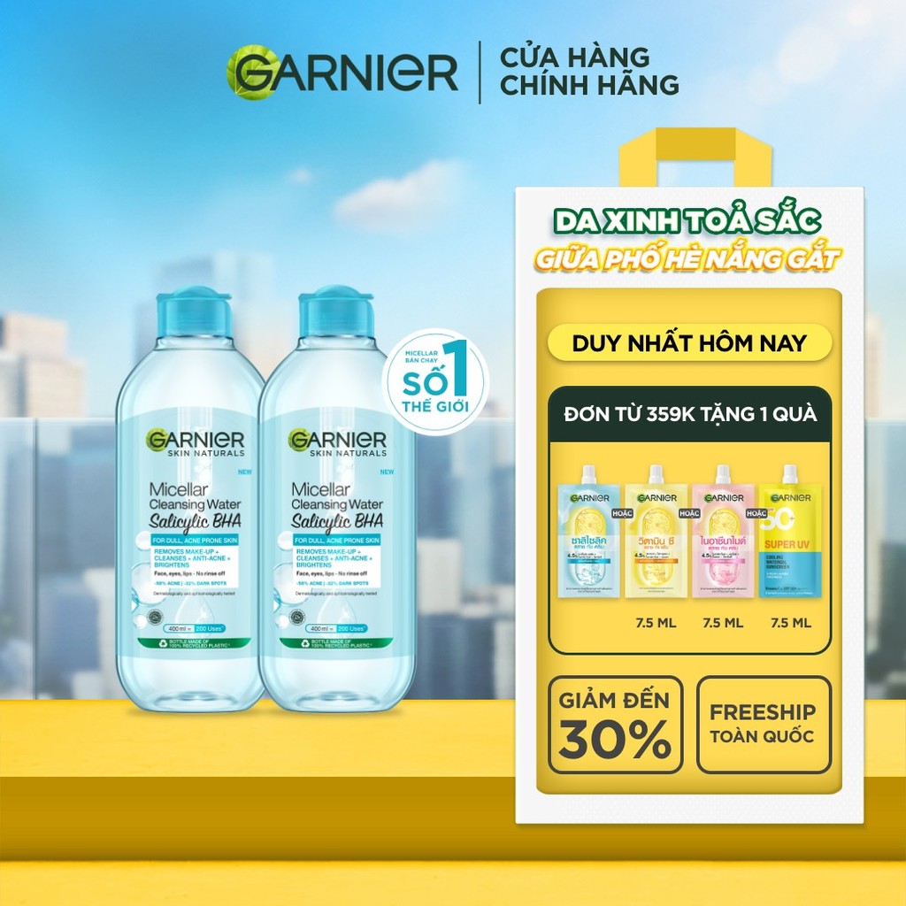Bộ 2 Nước tẩy trang Garnier Cho Da Dầu Mụn Salicylic BHA Micellar 400ml x 2 (mới)