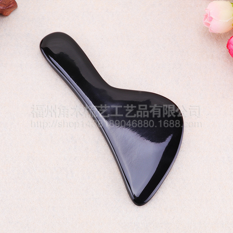 Fuzhou Scraper Scraper Shape Medium Dày Đen Sừng Hình Cong Cạp Có Tay Cầm Massage Body Beauty Board 