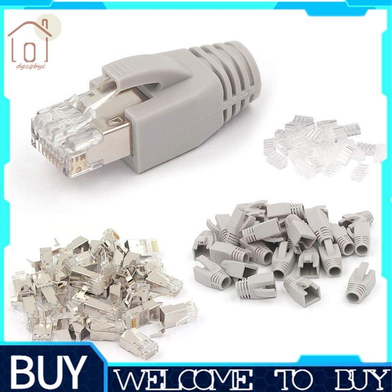20 Gói CAT7 Đầu nối RJ45 được bảo vệ Cat6A Cat7 RJ45 Cắm mô-đun có thanh tải và bốt giảm căng thẳng 