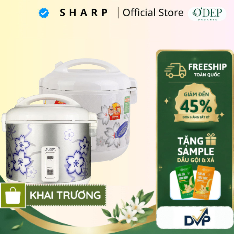 Nồi cơm điện nắp gài 1.8 lít Sharp Chính hãng, có khay hứng nước Sản xuất Thái Lan KS-N182ETV "SW" -