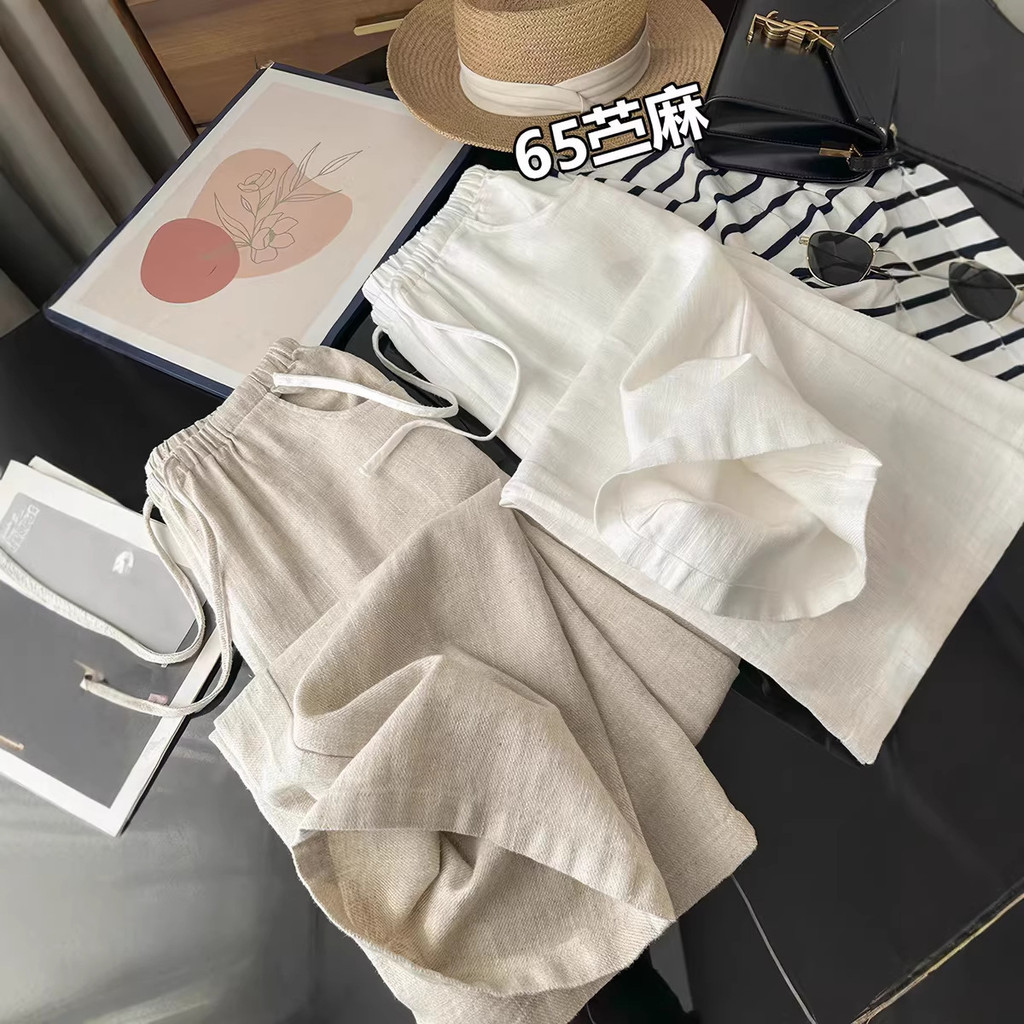 Washed ramie wide-leg pants, casual pants, relaxed cotton-linen pants, new women's casual pants