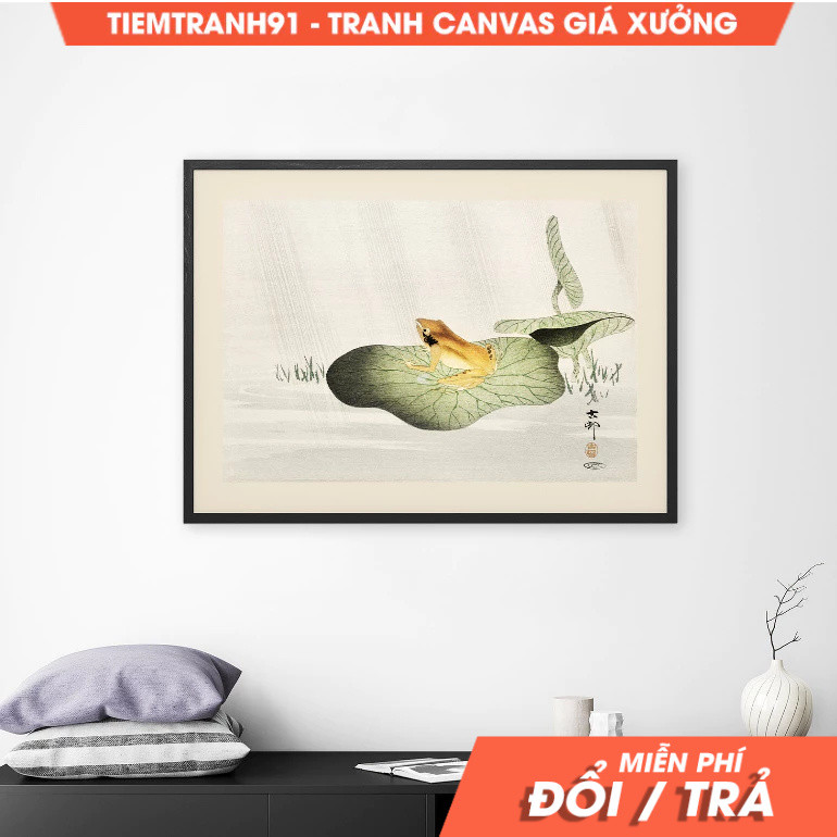 Tranh treo tường, Traditional Japanese Wall Art Poster Frog on lotus leaf by Ohara Koson, 1900-1930 