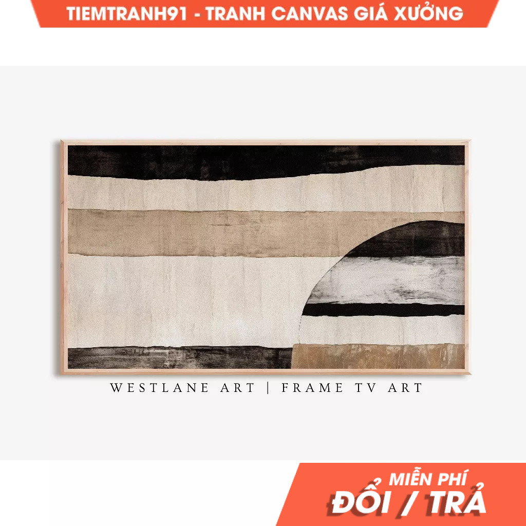 Tranh treo tường, Contemporary Frame TV Art  Neutral Brown Abstract Mid Century Living Room Decor TV