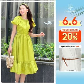 Đầm xòe cổ tròn tay bồng HeraDG thiết kế trẻ trung chất liệu Poplin cao cấp SDPBC6121