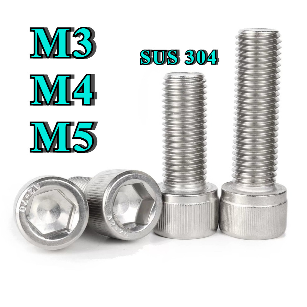 Ốc - Bulong Lục Giác Inox chìm đầu trụ có khía 304 M3 / M4 / M5 có độ dài 4mm-100mm [DL]
