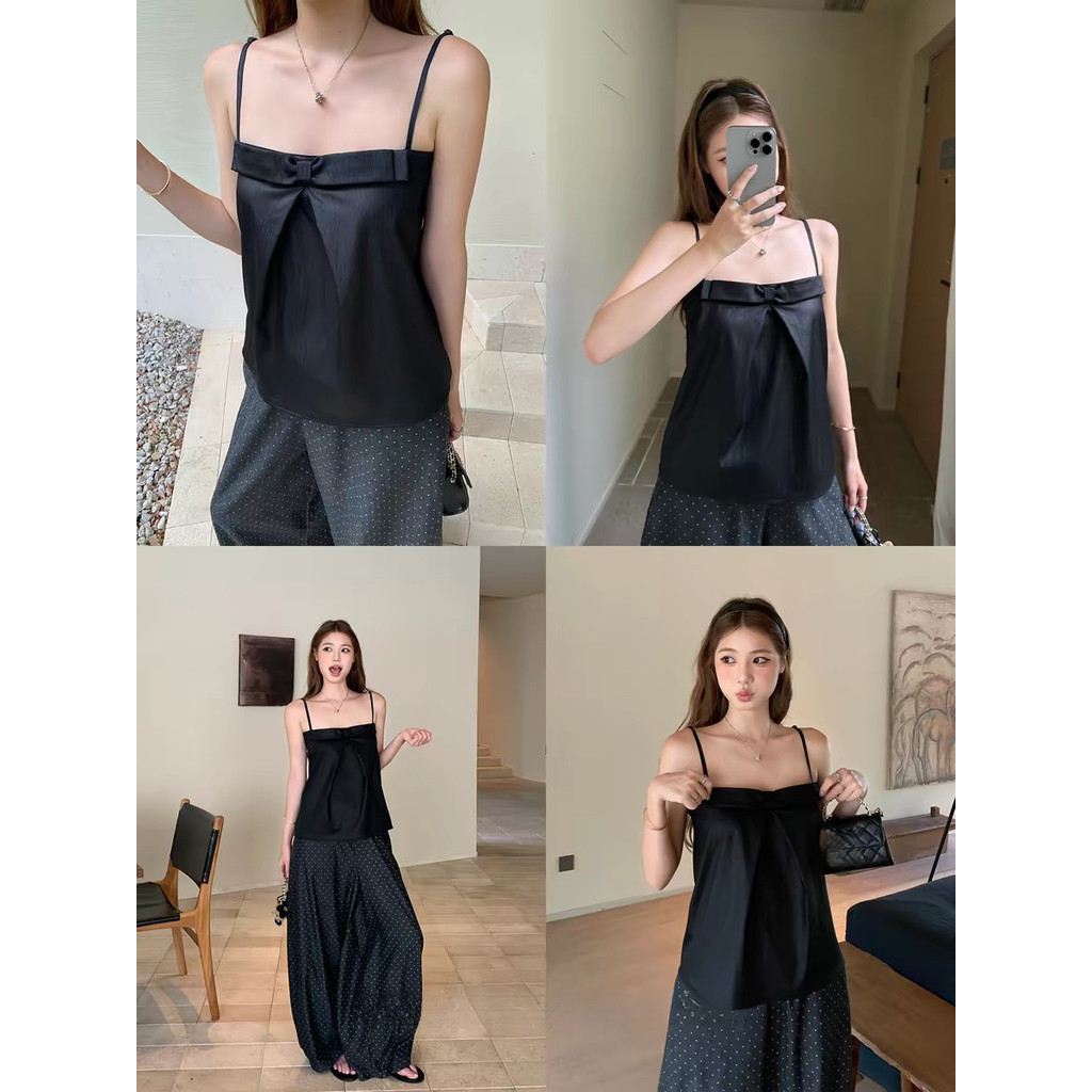 Cổ Phẳng Nơ Áo Nữ Mùa Hè Phong Cách Mới Thiết Kế Dây Đeo Vai Mỏng Top | BigBuy360 - bigbuy360.vn