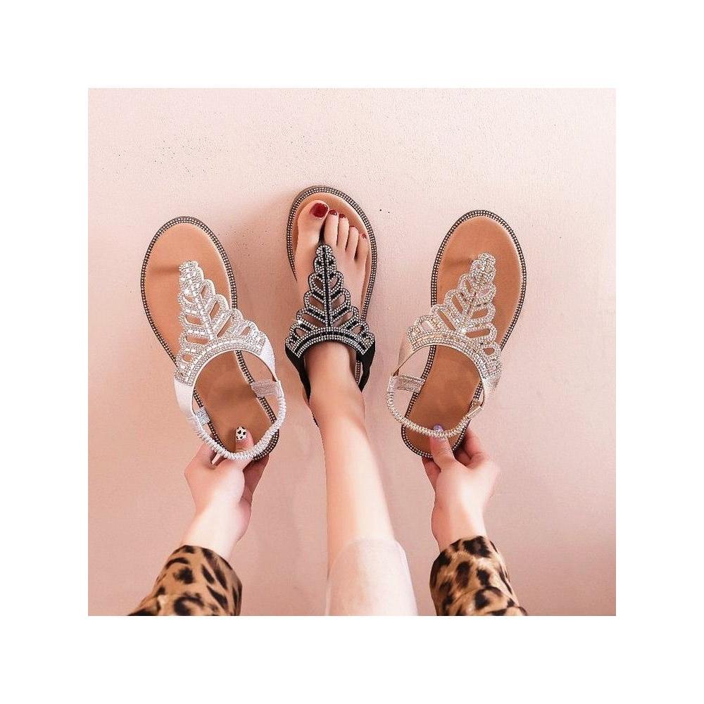 Giày Nữ Phong Cách Mới Bohemian Sandal Nữ Kim Cương Giả Dép Đi Biển Flip-Flops Nêm Sandal 2024