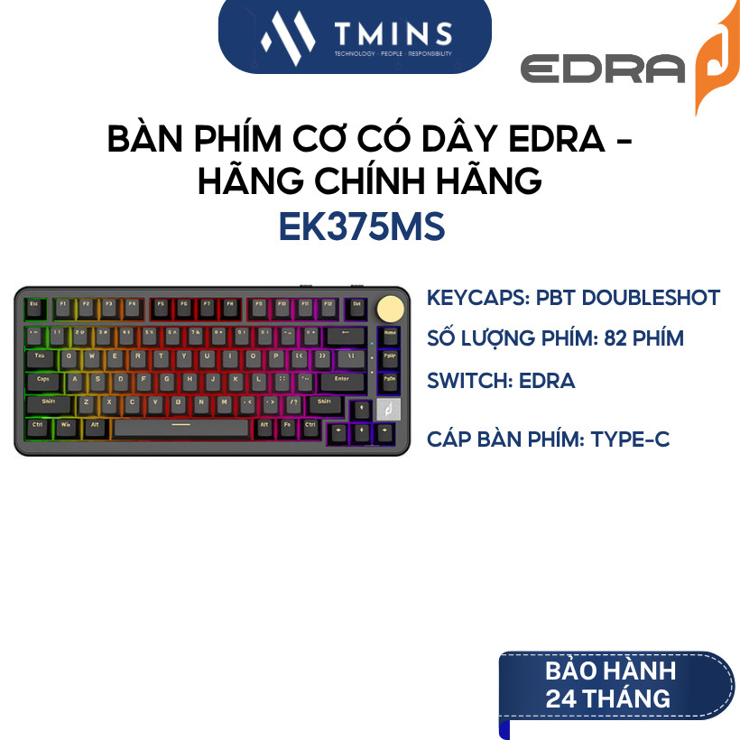 Bàn phím cơ EDRA EK375MS (USB/ LED RGB/ PBT Doubleshot) - Hàng chính hãng
