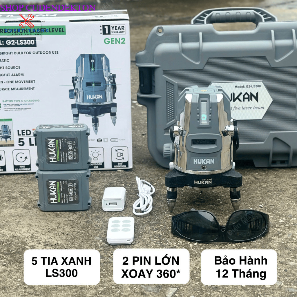 Máy Cân Bằng Lazer 5 Tia Xanh Hukan G2 LS301 2 Pin Dung Lượng Cao Bảo Hành 1 Năm - SHOP CUDENDEKTON