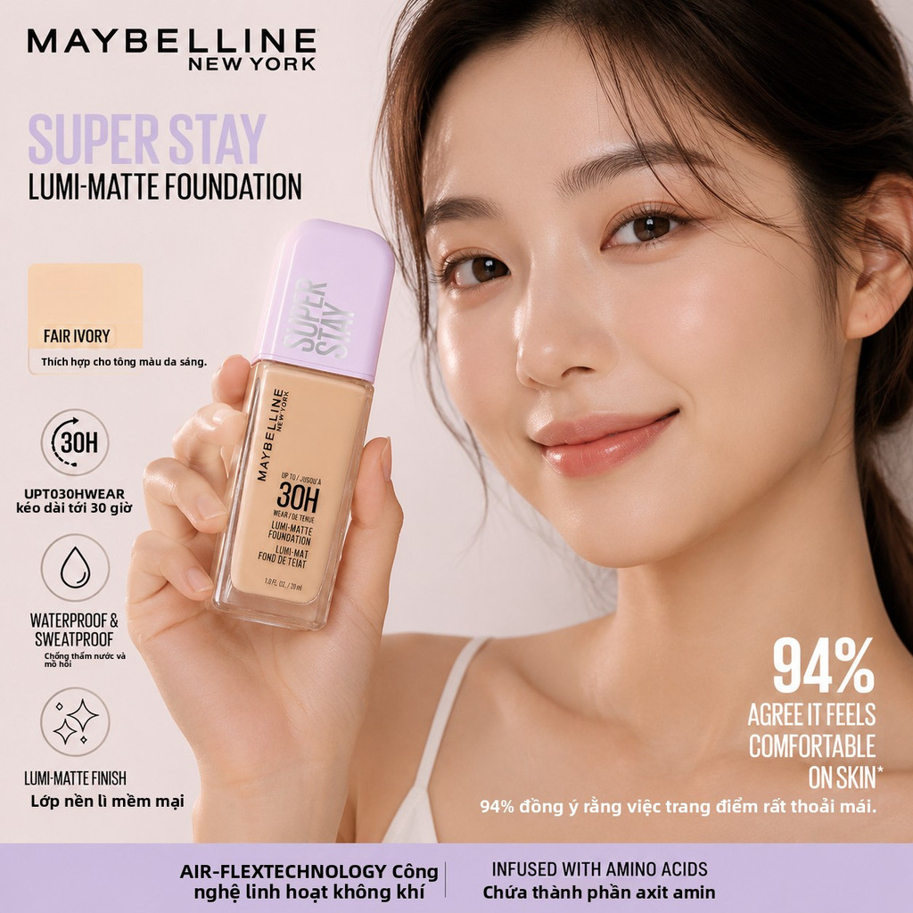 Kem Nền Maybelline Che Phủ Cao 30H Lâu Trôi Không Bóng Nhờn Phù Hợp Mọi Loại Da
