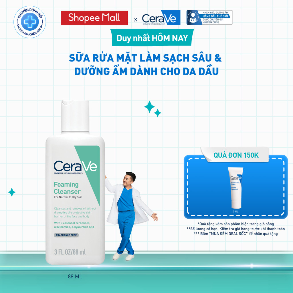 Sữa rửa mặt giúp làm sạch sâu dành cho da dầu  Cerave Foaming Facial Cleanser 88ml