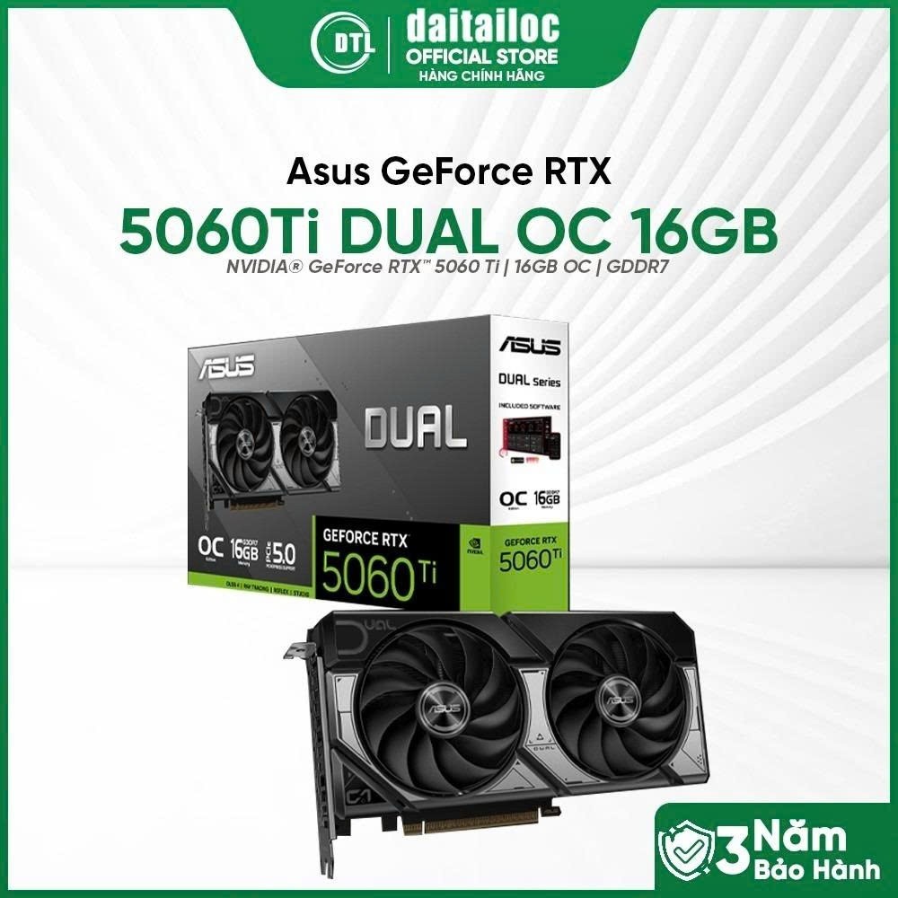 Card màn hình VGA ASUS Dual GeForce RTX™ 5060 Ti OC Edition 16GB GDDR7 | Chính Hãng | Bảo Hành 36 Th