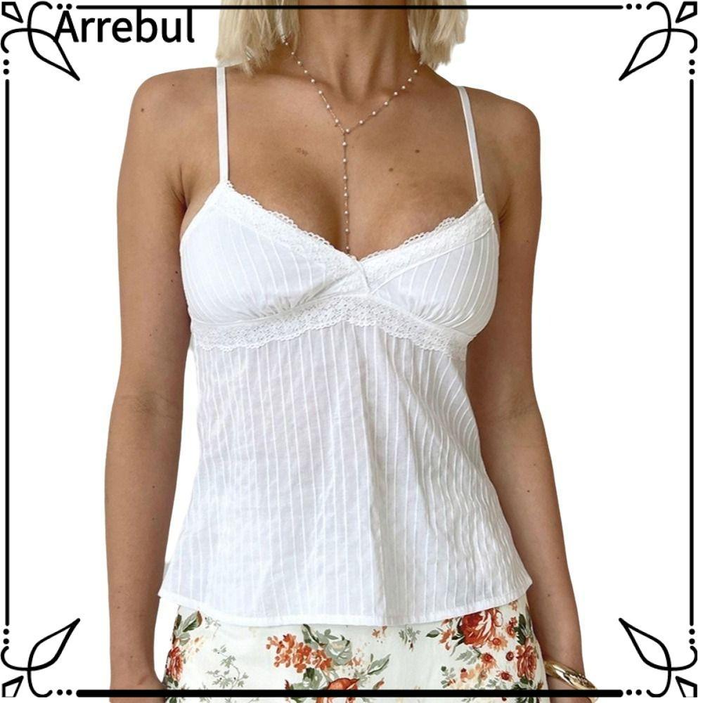 ARREBUL Nữ Cami Top, Cổ Chữ V Màu Trơn Tank Top, Thời Trang Slim Fit Spaghetti Dây Đeo Backless Spag