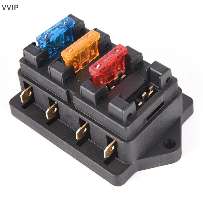 Vvvn Car 4 Way Circuit Standard ATO Blade Fuse Box Block Holder 12V / 24V + Cầu chì 4 chiều QDD