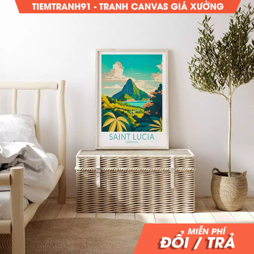 Tranh treo tường, Saint Lucia Travel Poster, Caribbean island Poster, Caribbean island Saint Lucia W