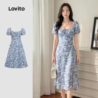 Lovito Elegant Đầm Dự Tiệc Tay Bồng Xếp Ly Ren Hoa Xinh Xắn Dành Cho Nữ L77ed275 (nhiều Màu)