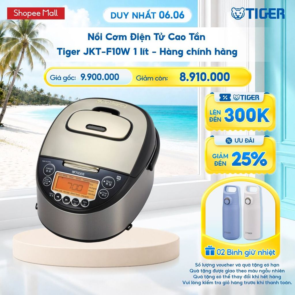 Nồi Cơm Điện Tử Cao Tần Tiger JKT-F10W 1 lít - Hàng chính hãng