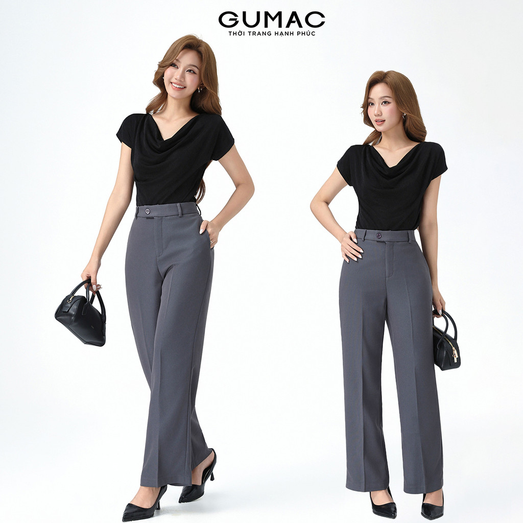 [NHẬP AFFCO GIẢM 79K] Quần Ống Suông Nữ 99cm GUMAC Quần Tây Công Sở Lưng Cao Cài Quai Dê Chất Tuyết 
