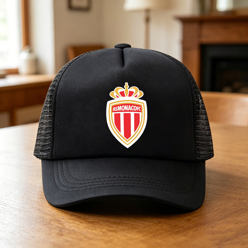 Mũ Trucker màu đen có in Logo AS Monaco FC, Mũ bóng chày lưới thoáng khí, Snapback có thể điều chỉnh