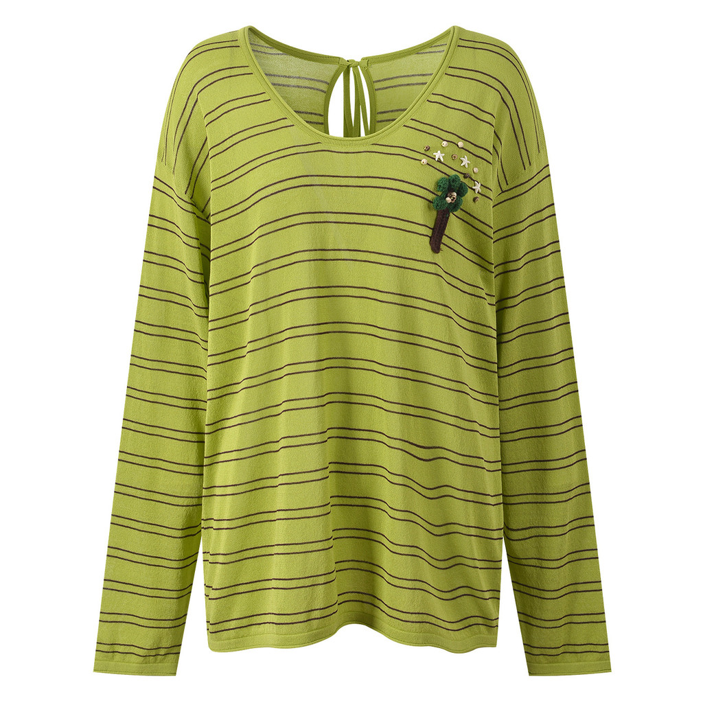 WFP2 Sandro 2025Summer new casual style color-block striped fashion versatile round-neck loose long-