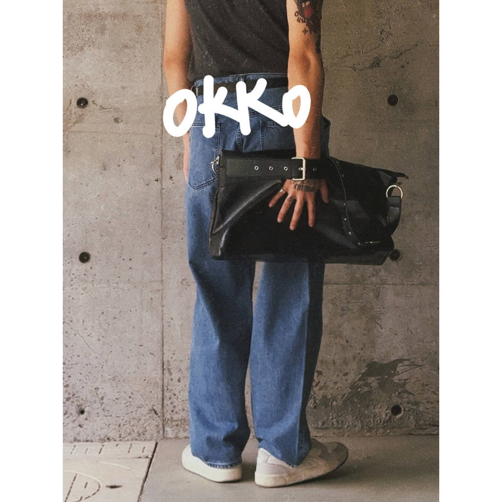 OKKO Niche Thiết Kế Túi Dung Tích Lớn 2024 Phong Cách Mới Unisex Phong Cách Sáp Dầu Da Đeo Vai Túi V