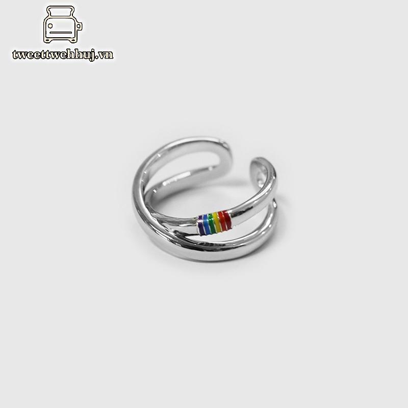 Tweedhuj Mobius Rainbow Ring Niche Design Cá Tính Xu Hướng Màu Chỉ Số Nhẫn VN
