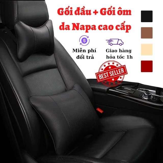 Gối tựa đầu, tựa cổ dùng trên ô tô, ghế văn phòng chống đau mỏi cổ gáy, chất liệu da Napa cao cấp - 