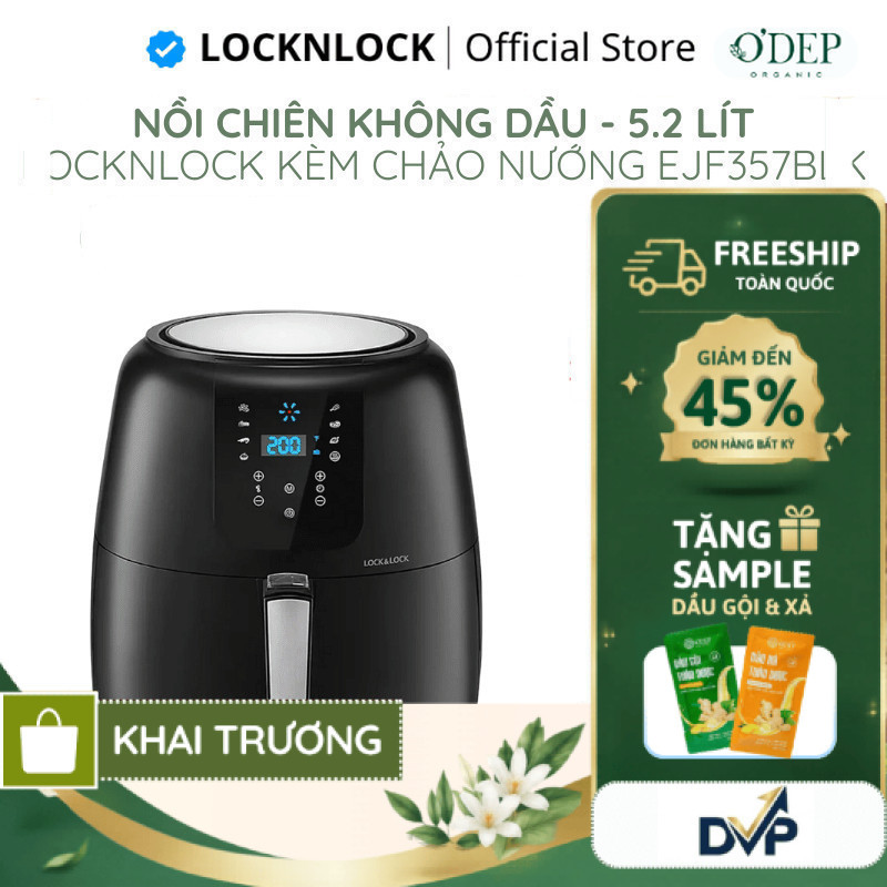 Nồi chiên không dầu 5,2L LocknLock Chính hãng 1800W EJF357BLK - SHOP DVP