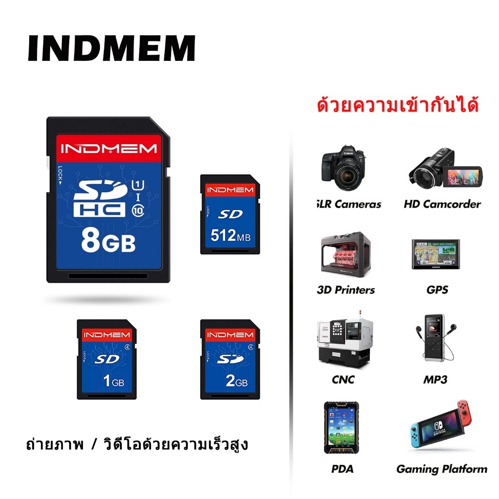 Thẻ SD INDMEM 8GB / 4GB / 1GB / 2GB / 512MB UHS-I U1 Class 10 8G SDHC Thẻ nhớ Flash Tương thích với 