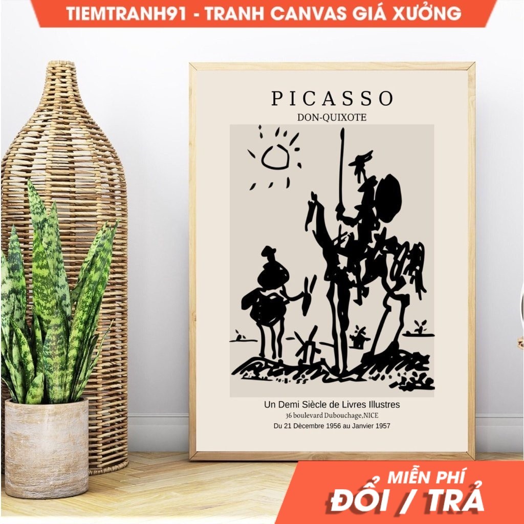 Tranh treo tường Picasso Don Quixote, Picasso Poster, Picasso Exhibition Poster, Picasso Line Art, M