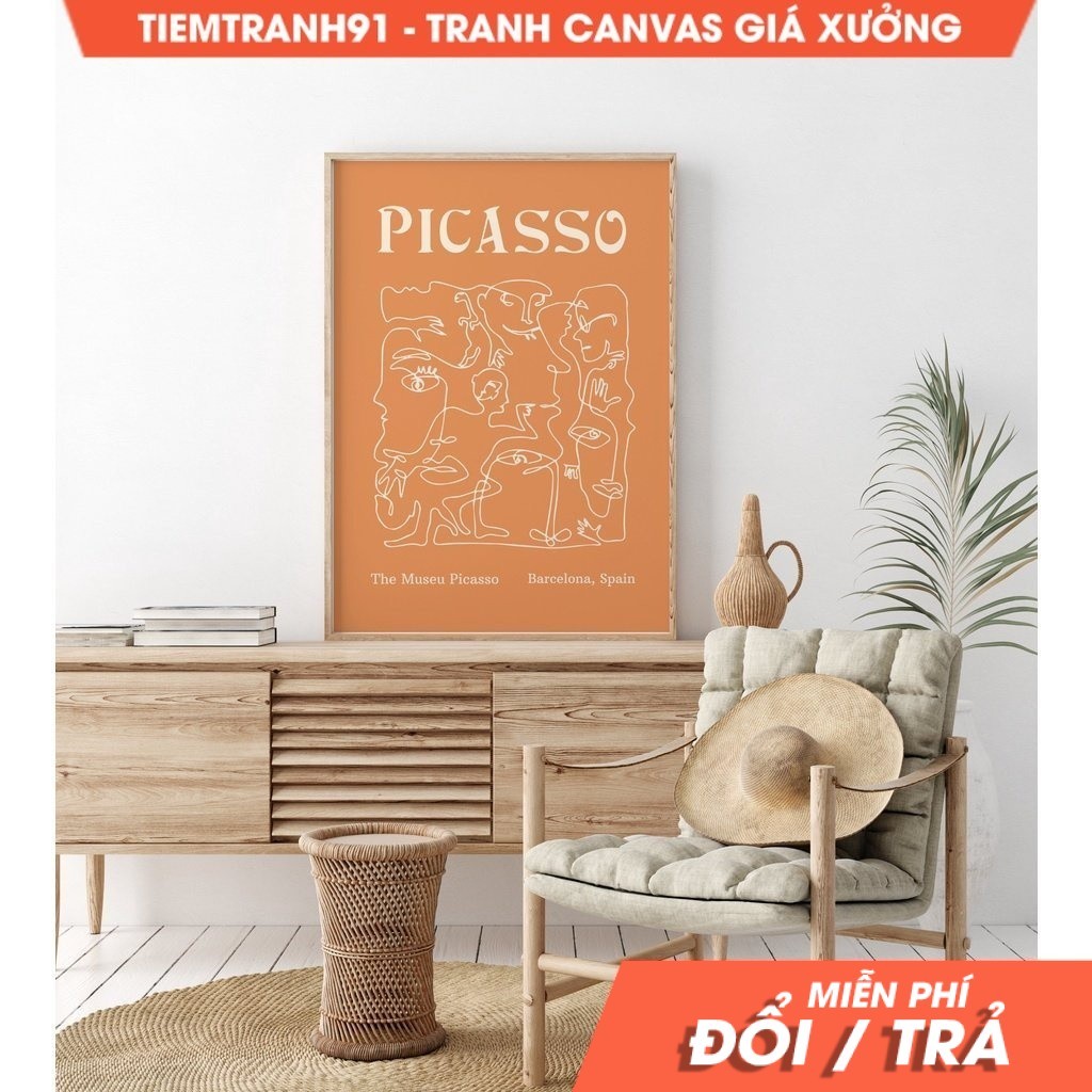 Tranh treo tường Picasso Line Drawing, Abstract Yellow Picasso Wall Art ,Museum Exhibition, Picasso 