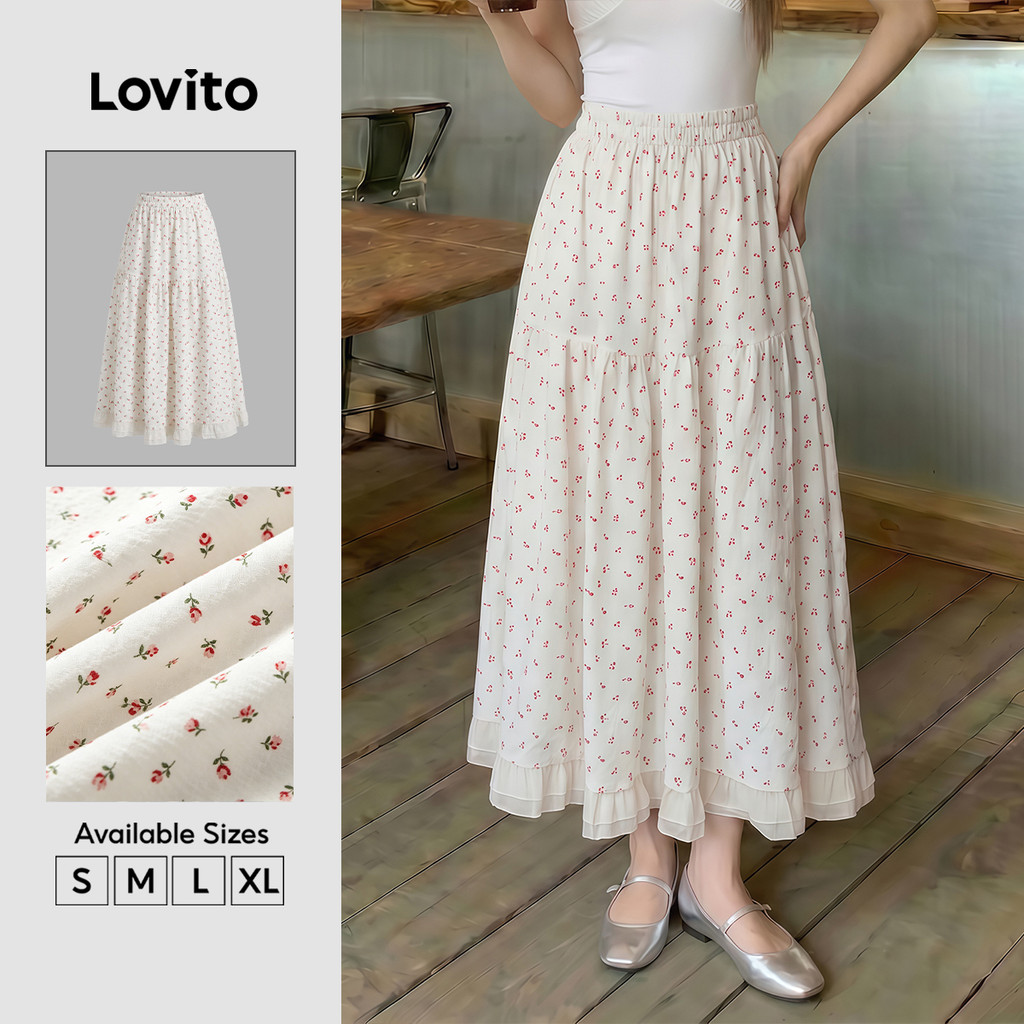 Lovito Váy thường ngày Váy xếp nếp hoa sang trọng dành cho nữ LNA60317