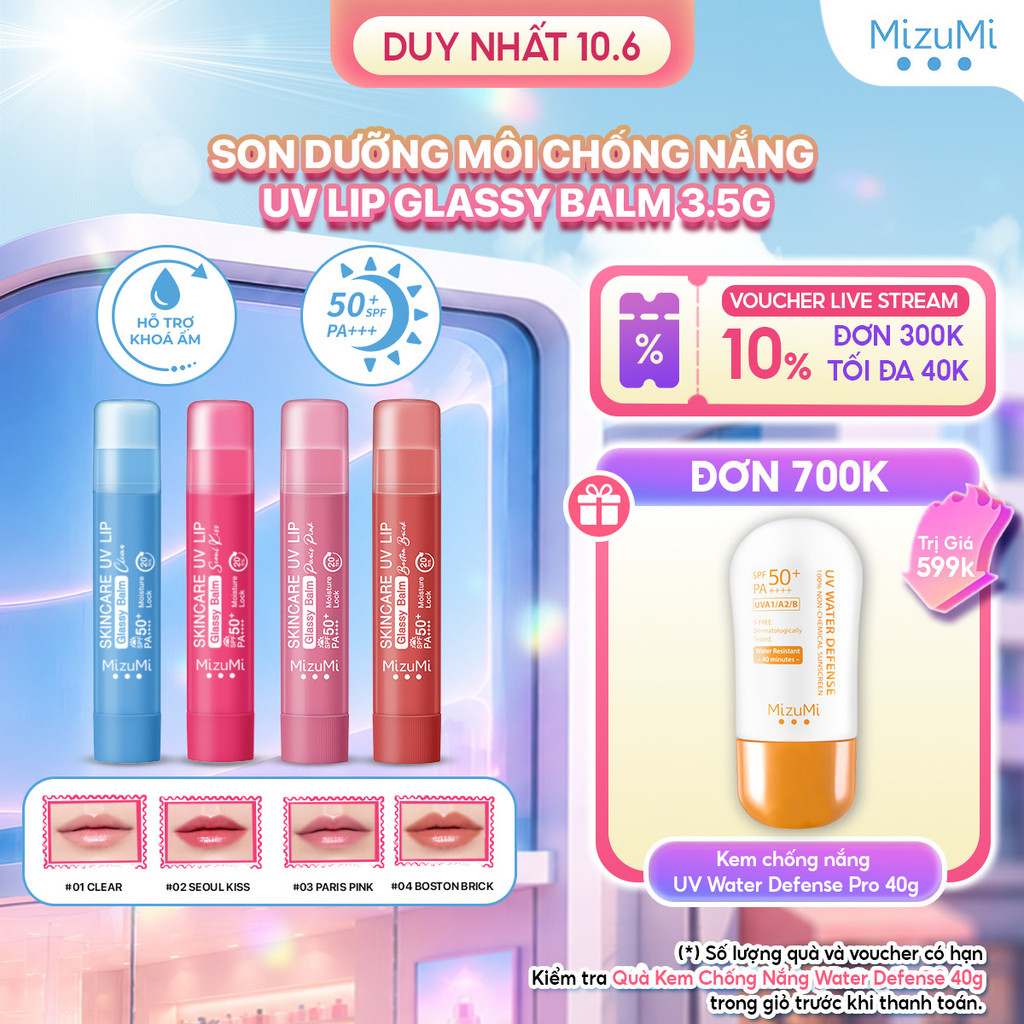 Son Dưỡng Môi Chống Nắng MizuMi Skincare UV Lip Glassy Balm Clear / Seoul Kiss 3.5g